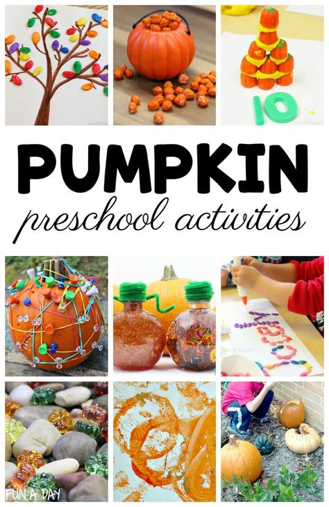 These preschool pumpkin activities are just right for my next pumpkin theme! Love the variety of ideas - from science to sensory to literacy. Perfect for fall. #FunADay #Pumpkins #Preschool #Preschoolers #PreschoolThemes Pumpkin Activities For Kids, Pumpkin Activities Preschool, Outdoor Preschool, Preschool Pumpkin, October Themes, Pumpkins Preschool, October Ideas, Fall Preschool Activities, Pumpkin Activities