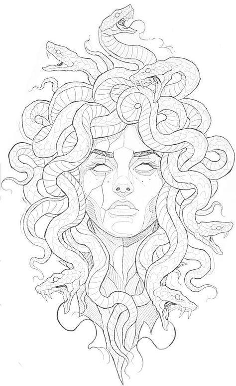 Medusa Tattoo Inspiration, Madussa Drawing, Medusa Coloring Page, Medusa Sketch Drawing, Medusa Back Tattoo Women, Medusa Art Illustration, Medusa Head Drawing, Medusa Drawing Sketches, Medusa Tattoos For Women