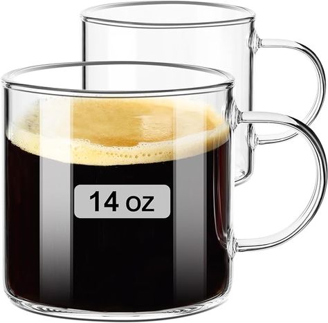 Amazon.com: PARACITY Clear Coffee mug 14oz, Glass Coffee Mugs Set of 2, Large Glass Coffee Cups with Handle, Glass Tea cups for Hot/Cold Drink, Latte, Cappuccino, Tea, Juice and Beer : Home & Kitchen Clear Coffee Mug, Clear Glass Coffee Mugs, Clear Coffee Mugs, Coffee Mugs Set, Cappuccino Mugs, Ice Cold Drink, Glass Tea Cups, Glass Coffee Cups, Coffee Cup Set