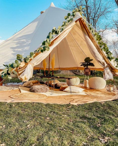 Tent Interior Ideas, Bell Tent Interior Ideas, Bell Tent Interior, Tent Interior, Bell Tent Glamping, Glamping Tent, Youngstown Ohio, Honeymoon Suite, Boho Picnic