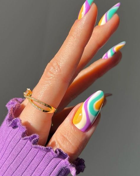 Elegant Nail Ideas, Nails Retro, Vibrant Nail Designs, Nails Inspiration Summer, Nails Colorful, Retro Nails, Vibrant Nails, Instagram Nails, Festival Nails