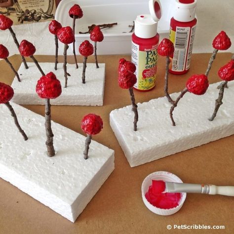 Diy Paper Lanterns, Fairy Garden Mushrooms, Diy Fairy Garden, Acorn Caps, Red Mushrooms, Mini Zen Garden, Mushroom Crafts, Garden Mushrooms, Paper Art Projects