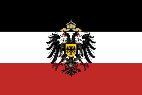 In this timeline Prussia and Austria unites. The black represents Prussia and red Austria. The dounle head eagle (an herency of the holy roman empire) represents Prussia and Austria, an other interpretation I give is that one head represents protestants protected by Prussia and the other catholics protected by Austria. The color of the shield in the eagle is yellow that is the color of pangermaninsm Roman Empire Flag, German Empire Flag, Prussian Empire, Roman Eagle, Empire Flag, German Eagle, German Empire, Holy Roman Empire, Flag Art