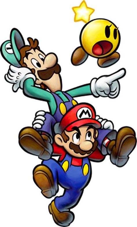 Mario carrying Luigi and Starlow looking shocked from the official artwork set for #Mario and #Luigi: Bowser's Inside Story on the #NintendoDS. #Bowser. Visit for more info http://www.superluigibros.com/mario-and-luigi-bowsers-inside-story Mario And Luigi Dream Team, Luigi Pfp, Mario And Luigi Games, Luigi Dream Team, Mario Tattoo, Super Mario And Luigi, Nintendo Eshop, Mario Luigi, Mario Games