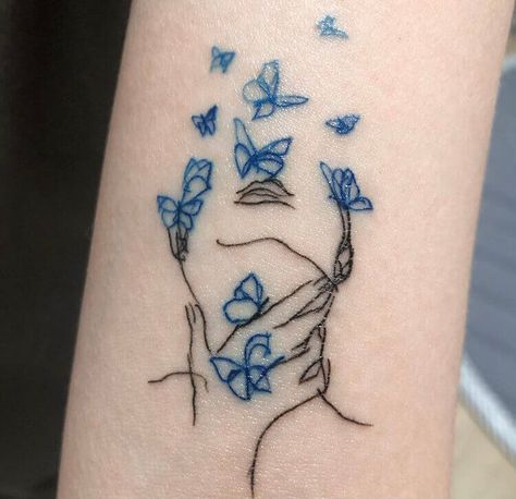 Blue Ink Tattoos, Blue Butterfly Tattoo, Cute Little Tattoos, Healing Tattoo, Cute Tiny Tattoos, Dope Tattoos For Women, Butterfly Tattoo Designs, No Rain, Dope Tattoos