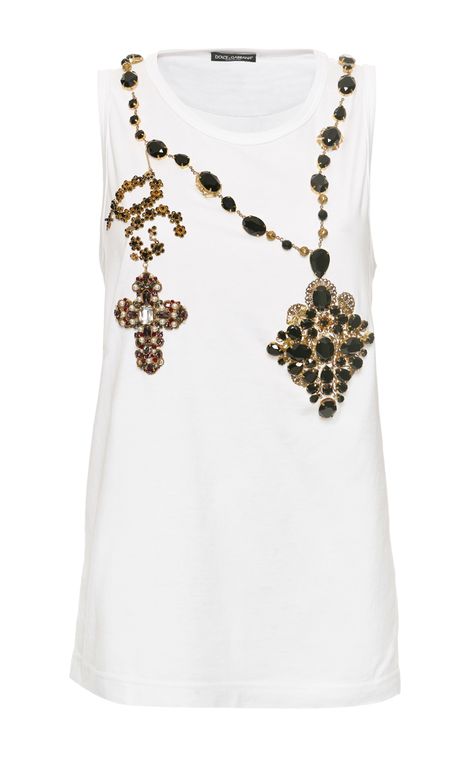 DOLCE & GABBANA Rosary Bead Tank Jewel Top, Dolce And Gabbana Fashion, Beaded Top, Crew Neck Top, White Beads, White Tank Top, White Tank, White White, Rosary