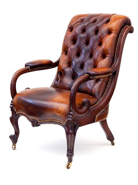 Gentleman Decor, Chesterfield Sofa Living Room, Victorian Armchair, Big Comfy Chair, Furniture Details Design, Unique Chair, Antique Chairs, Antiques For Sale, Beautiful Chair