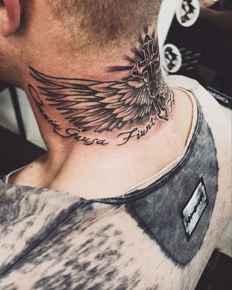 Behind The Neck Tattoos, Back Of Neck Tattoo Men, Front Neck Tattoo, Nape Tattoo, Best Neck Tattoos, Tattoo Neck, Back Of Neck Tattoo, Neck Tattoo For Guys, Tattoos Geometric