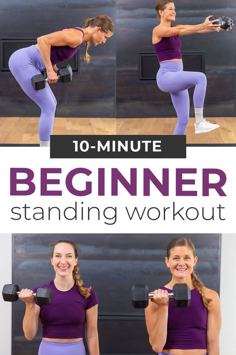 Build foundational strength and endurance with this 10-Minute Beginner Dumbbell Workout. The best strength training exercises for beginners looking to build a fitness routine at home or at a gym. This effective full body dumbbell workout is all strength training, all standing and no repeats - making it a great workout for beginners or anyone looking for a quick and simple strength session. 20 Mins Workout At Home, 10 Minute Beginner Workout, Short Strength Training Workout, 10 Minute Workout With Weights, Quick Strength Workout, 10 Minute Weight Workout, Tonal Home Gym Workouts, Strength Training Guide For Women 30 Day, Basic Beginner Workout