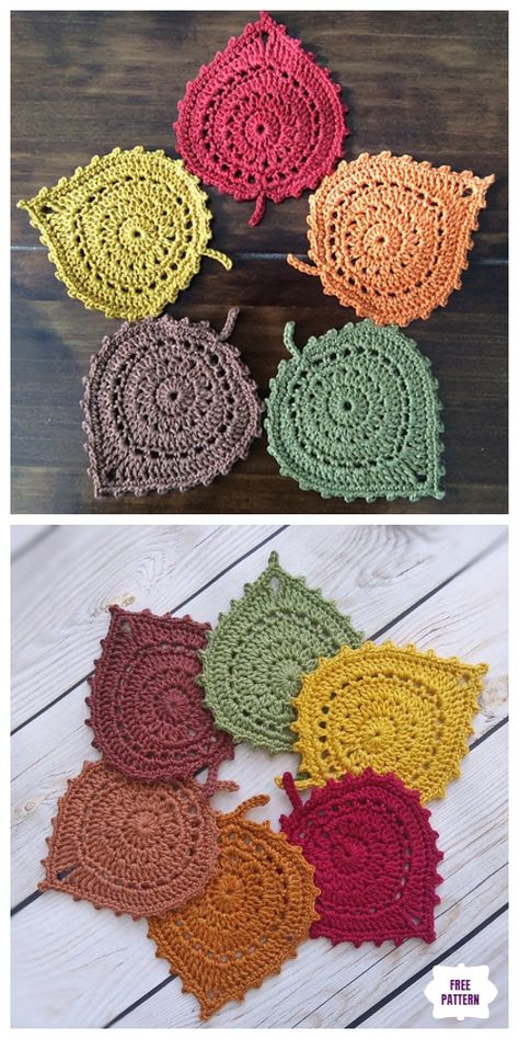 Crocheted Leaves, Leaf Coaster, Leaf Coasters, Coasters Crochet, Crochet Puff Flower, Crochet Leaf, Crochet Coasters Free Pattern, Crochet Leaf Patterns, Coaster Pattern