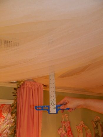 How to Create a Canopy Ceiling - Addison's Wonderland Hanging Material From Ceiling, Bedroom Ceiling Canopy, Hang Fabric From Ceiling, How To Hang Ceiling Draping, Ceiling Tapestry Bedroom, Ceiling Drapery Bedroom, Meditation Canopy, Canopy Ceiling Draping, Ceiling Draping Bedroom