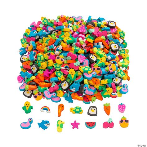 Bulk Mini 500 Pc. Eraser Assortment | Oriental Trading Treasure Chest Classroom, Birthday Party Favor Bags, Mini Erasers, Candy Alternatives, Egg Fillers, Classroom Birthday, Classroom Prizes, Animal Shapes, Teaching Supplies