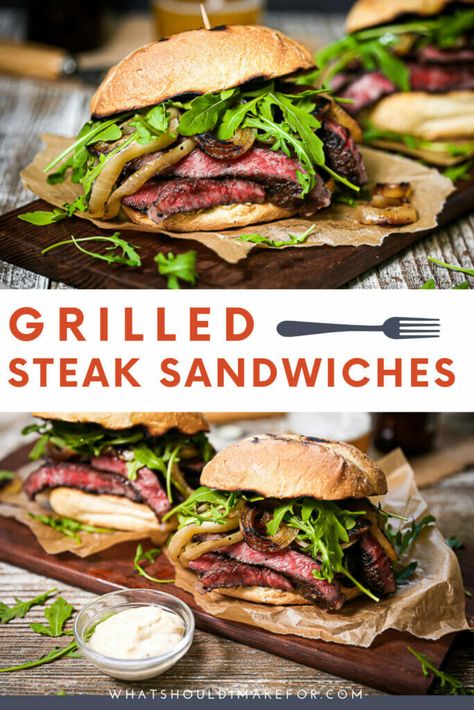 Steak Sandwich Recipes Ribeye, Garlic Aioli Sandwich, Grilled Steak Sandwich Recipes, Rib Eye Steak Sandwich Recipes, Steak Sandwich With Garlic Aioli, Ribeye Steak Sandwich Recipes, Ribeye Sandwich Recipe, Grilled Steak Sandwich, Ribeye Steak Sandwich