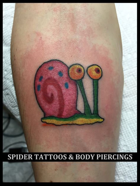 Gary the Snail Tattoo Artist : Spider  Spider's Tattoos & Body Piercing Studio TATTOOS BY SPIDER Gary Snail Tattoo, Gary The Snail Tattoo, Gary Tattoo, Gary Snail, Gary The Snail, Snail Tattoo, Tattoo Board, C Tattoo, Spider Tattoo