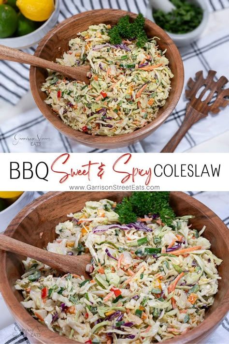 Sweet and Spicy Homemade Coleslaw Recipe for BBQ | ©GarrisonStreetEats | Sweet | Spicy | Homemade | Coleslaw | Recipe | For BBQ | Pulled Pork | Smoked | Meat | Ribs | Mayo | Best | Easy | Vinegar | Mayo Recipe | Southern | Apple Cider Vinegar | Jalapeno | Vegetarian | Gluten Free | Tangy | Coleslaw for Pulled Pork Sandwiches | Pulled Pork Tacos Slaw | Coleslaw Mix Recipes | Best Coleslaw Recipe | BBQ Coleslaw Recipe | With Veggies | Summer | Homemade Slaw | Cabbage Salad | Hot | Fish Tacos Coleslaw Recipe Spicy, Jalapeno Slaw Recipes, Coleslaw For Hotdogs, Jalepeno Slaw For Pulled Pork, Slaw For Bbq Pulled Pork, Apple Cole Slaw For Pulled Pork, Coleslaw Vinegar Based, Permanent Slaw, Slaw For Burgers