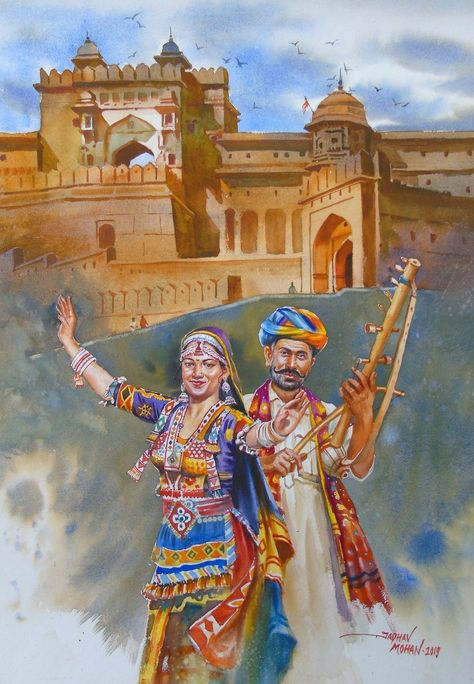 Painting Rajasthani, Meaningful Paintings, Rajasthani Painting, Composition Painting, Rajasthani Art, Boho Art Drawings, Beautiful Art Paintings, Indian Folk Art, Indian Paintings