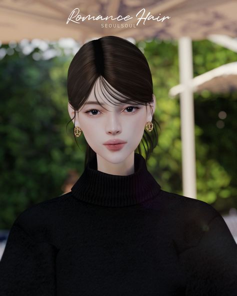 Romance Hair | Patreon Sims 4 Cc Hair Female Bun, Sims 4 Bun Hair, Asian Hair Sims 4, Sims 4 Asian Cc, 2000s Hair, Mesh Texture, Mod Hair, Cc Hair, Hair Romance