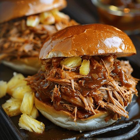 Experience the burst of tropical flavors with the irresistible Hawaiian Pulled Pork Sandwich, a delightful blend of slow-cooked pork, tangy pineapple, and soft Hawaiian rolls. Pulled Pork Sliders Hawaiian Rolls, Crockpot Pork Shoulder, Barbeque Pulled Pork, Hawaiian Sandwiches, Pulled Pork Seasoning, Hawaiian Roll Sandwiches, Hawaiian Pulled Pork, Pork Sandwich Recipes, Roast Pork Sandwich