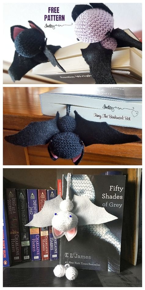 Crochet Bat Bookmark Amigurumi Free Pattern Crochet Bookmarks Free Patterns Halloween, Halloween Crochet Bookmarks, Free Crochet Pattern Bookmark, Crochet Patterns Bookmarks, Bat Crochet Pattern Free, Crocheted Bat, Free Crochet Bookmark Patterns, Bat Bookmark, Amigurumi Bookmark