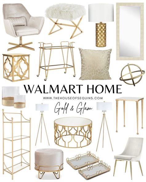 Home Decor With Gold Accents, Gold And Silver Accents Bedroom, Neutral And Gold Apartment, Gold White Room Aesthetic, White Living Room With Gold Accents, Home Decor Ideas Gold Accents, Brown Gold And White Living Room Decor, White Gold Decor Living Room, Gold And Neutral Bedroom