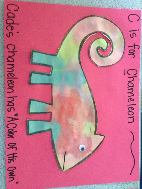 C is for chameleon - A Color of His Own Chameleon Art Projects For Kids, Mixed Up Chameleon Activities Preschool, Chameleon Activities, Chameleon Template, A Color Of His Own, Chameleon Craft, Alphabet Adventure, September Lessons, Eric Carle Activities