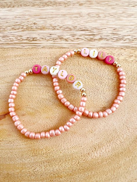 Personalized Name Bracelet for Girls, Pink Letter Beaded Bracelet, Kids Name, Baptism, Custom Name Jewelry, Baby Shower Gift, Girl Mom - Etsy Letter Bead Bracelets, Bracelet For Girls, Pink Letter, Letter Beads, Name Bracelet, Name Jewelry, Girl Mom, Kid Names, Baby Shower Gift