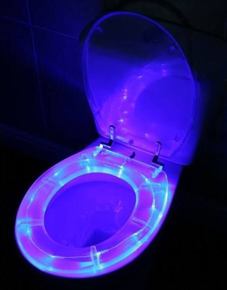 Glow in the dark toilet seat. Dark Toilet, Glitter Toilet Seat, Toilet Bowl Light, Cool Toilets, Bathroom Humor, Dream Bathroom, Toilet Bowl, Bathroom Toilets, Cool Rooms