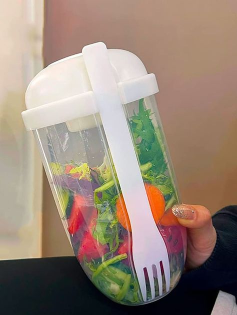 1pc Portable Clear Salad Cup With Fork Yogurt Oats Breakfast, Metabolic Confusion, Dress Holder, Salad Box, Salad Container, Salads To Go, Vegetable Snacks, Vegan Salads, Breakfast Salad