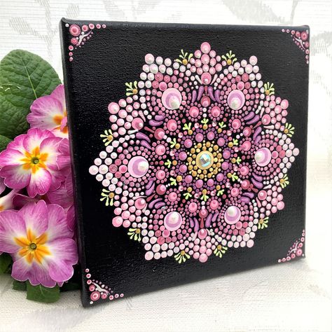 Cherry Blossom Mandala, Unique Art Work, Space Yoga, Nature Mandala, Mandala Dot Art, Mandala Canvas, Nature Inspired Decor, Work Home, Dot Mandala