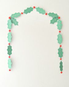 DIY holly garland Paper Holly Garland, Holly Garland, Red Pom Poms, Embroidery Ornaments, Diy Christmas Garland, Holly Leaves, Chalk Markers, Holly Leaf, Diy Embroidery