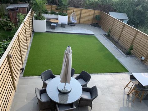 Small Garden Patio And Lawn, Small Garden Design Two Levels, Modern Garden Design Uk, Clean Garden Design, Simple Backyard Design Layout, Back Garden Design Layout, New Build Garden Design Uk, Uk Backyard Ideas, Square Garden Ideas Landscapes