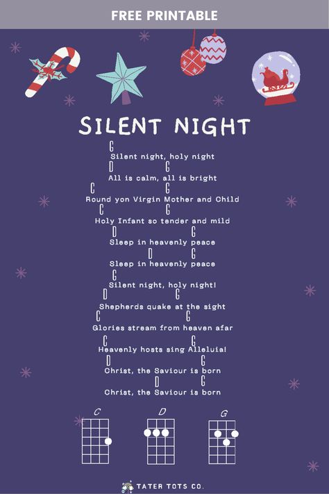 Silent Night Christmas Song Free Ukulele Printable Christmas Ukelele Songs Easy, Ukulele Sheet Music Easy, Ukulele Songs Christmas, Ukulele Christmas Songs Easy, Ukelele Chords Songs Easy, Ukulele Songs Sheet Music, Ukulele Christmas Songs, Ukulele Songs Popular Easy, Easy Ukulele Songs For Beginners