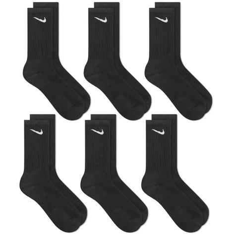 Nike Cotton Cushion Crew Sock - 6 Pack Black & White | END. (UK) Black Nike Socks, Nike Apparel, Nike Socks, Crew Sock, Black Socks, Fashion High Heels, 6 Packs, Nike Outfits, 6 Pack