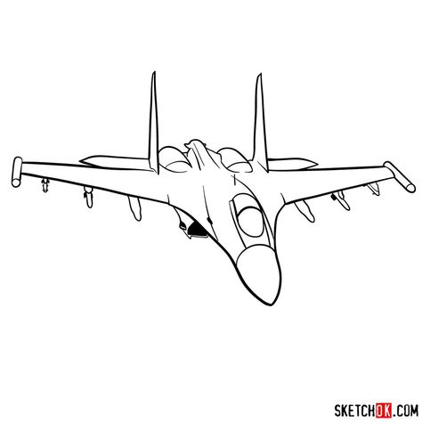 How to draw Sukhoi Su-35 jet Jet Drawing Simple, Jet Plane Drawing, Fighter Jet Drawing, Jet Drawing, Fighter Planes Art, Airplane Sketch, Russian Jet, Plane Drawing, Airplane Coloring Pages