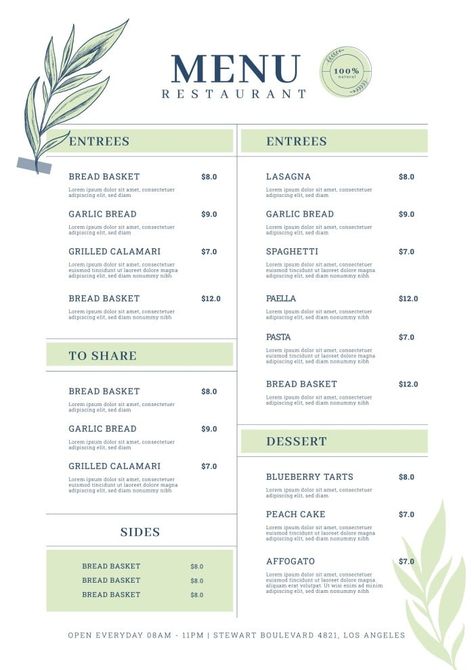 Elegant Restaurant Menu Dinner Menu Restaurant, Cafe Restaurant Menu Design, Vegan Restaurant Menu Design, Menu Design Ideas Templates Layout, Online Menu Design, Menue Design Ideas Creative, Elegant Restaurant Menu Design Ideas, Green Menu Design, Vickie Blue