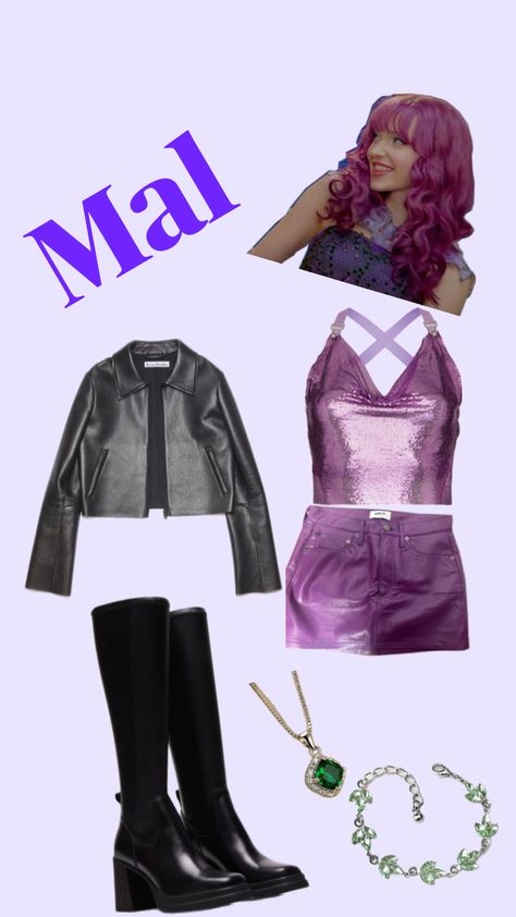 An outfit for Mal from descendants Mal From Descendants, Wizard Of Oz Dorothy Costume, Mal Costume, Evie Descendants, Mal Descendants, Descendants Costumes, Dorothy Costume, Disney Themed Outfits, Disney Descendants