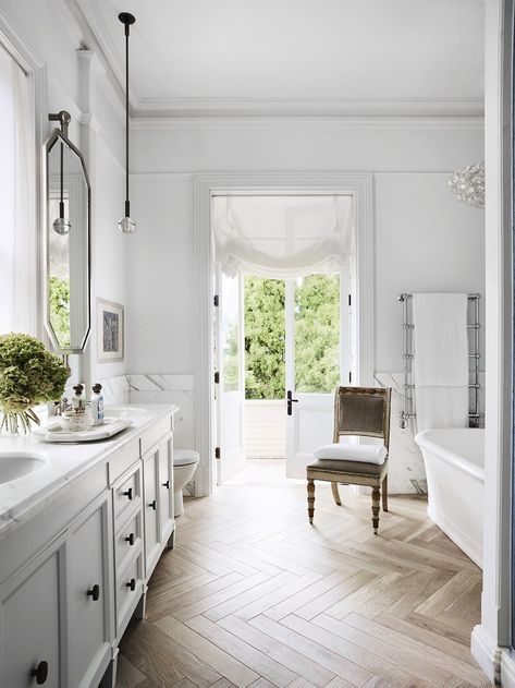 Bathroom tile trends: colours, shapes and styles you’ll see in 2019 Wood Tile Bathroom, Stone Bathtub, Wood Tile Floors, Master Bath Remodel, Wood Look Tile, Bathroom Trends, Big Bathrooms, Wood Bathroom, Bath Room