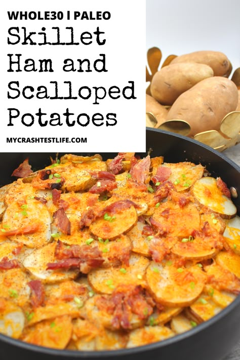 Whole 30 Ham Recipes, Ham And Potato Skillet Dinner, Ham Skillet Recipes, Gluten Free Scalloped Potatoes And Ham, Paleo Ham Recipes, Dairy Free Ham Recipes, Ham And Potato Skillet, Ham And Sweet Potato Recipes, Vege Bake