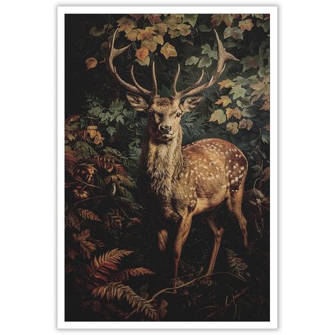 PRICES MAY VARY. William Morris Wall Art Canvas Print Sizes：Our Vintage Country Deer Poster features the intricate botanical design of William Morris, adding a touch of mid-century charm to any space. Available in unframed canvas, wood frame, and black aluminum frame options, this wall art comes in three sizes: 12x16 inch (30x40 cm), 16x24 inch (40x60 cm), and 24x36 inch (60x90 cm). Whether you prefer a minimalist look or a framed masterpiece, our poster suits various interior styles. Cottagecor Gothic Posters, Posters For Office, Cottagecore Dark Academia, Deer Poster, Cottagecore Dark, Academia Decor, Dark Academia Decor, Deer Wall, Decor Canvas