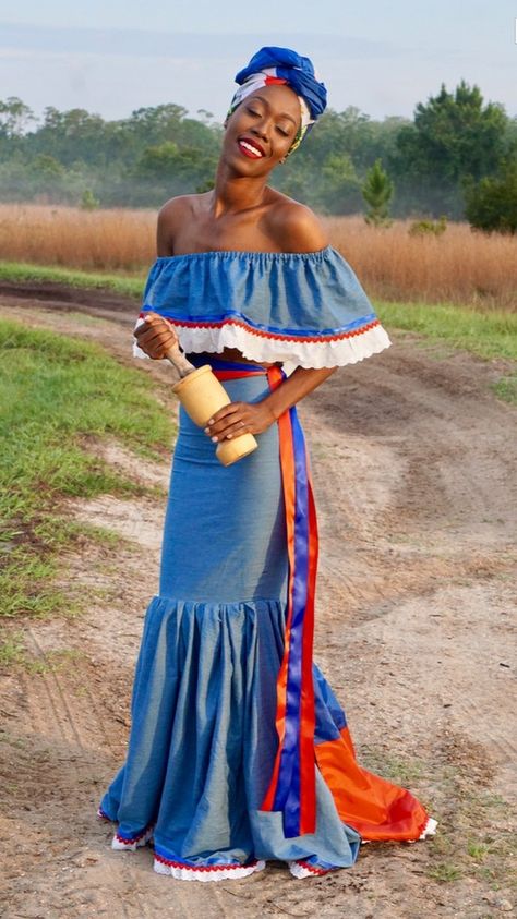 Traditional Haitian Dress, Traditional Trinidad Clothing, Dominican Republic Outfits Traditional, Karabela Dress Haiti, Brazil Traditional Dress, Haitian Outfit, Haitian Aesthetic, Caribbean Aesthetics, Haitian Dress