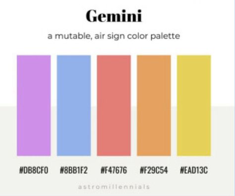 Gemini Colour Palette, Gemini Color Palette, Leo Zodiac Color Palette, Gemini Colors, Zodiac Colours, Zodiac Colors Palette, Gemini Colours, Colors Associated With Zodiac, Zodiac Color Palette