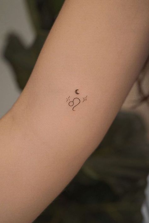 Leo Tiny Tattoo, Leo Zodiac Minimalist Tattoo, Two Zodiac Sign Tattoos, Leo Tattoo On Wrist, Star Sign Tattoos Leo, Leo Designs Tattoo, Leo Ankle Tattoo, Constellation Leo Tattoo, Mini Leo Tattoo