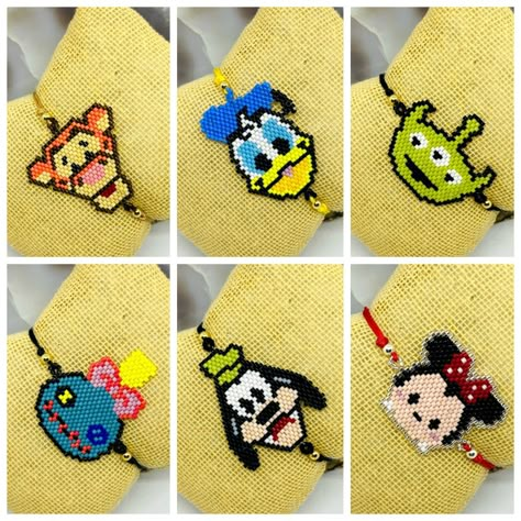 Beaded Disney Characters, Disney Brick Stitch Bead Pattern, Brick Stitch Disney, Pony Bead Projects, Miyuki Beads Pattern, Seed Bead Projects, Brick Stitch Patterns, Beading Loom, Stitch Earrings