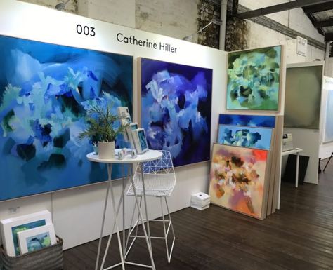 Meet The Others: Catherine Hiller – Canvas: a blog by Saatchi Art Art Exhibition Aesthetic, Artist Booth, Canvas Stand, Artist Space, Exhibition Painting, Studio Display, Art Fair Booth, Painting Exhibition, Fair Booth