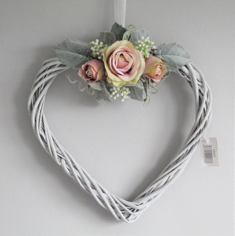 Natural Rustic, Shabby Chic Wicker Heart with Vintage Pink Roses, White Berries & Frosted Foliage - Large 34cm H x 32cm W.

Light Grey Washed Wooden Wall Hanging with Organza Ribbon.

Natural Shabby Chic, Rustic Decorative Heart.  
Interior Decor

Fauxblooms05 Ebay UK Wicker Heart Wreath, Wicker Heart, Shabby Chic Wreath, Willow Wreath, White Berries, Silk Arrangements, Wicker Hearts, Wooden Wall Hanging, Roses White