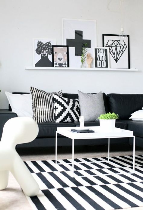 18 Best Colors That Go with Black or White Black And White Living Room Decor, White Living Room Decor, Scandinavian Diy, Black And White Living Room, Frida Art, Black Living Room, Living Room Scandinavian, Black And White Decor, White Living