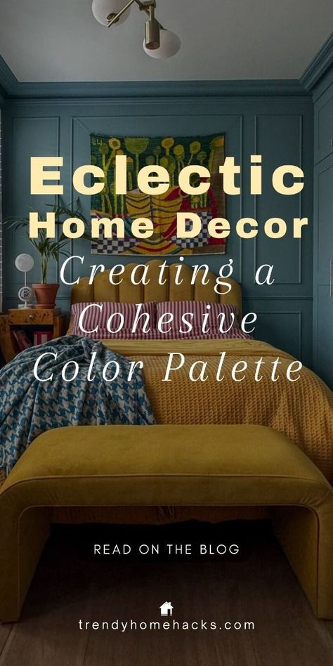 Eclectic Home Decor: Creating a Cohesive Color Palette -  #Cohesive #Color #creating #decor #Eclectic #home #Palette Trendy Eclectic Decor, Different Colored Rooms In House, Eclectic Office Decor Interior Design, Airbnb Modern Decor, Dark Teal Room Decor, Autumnal Interior Design, Moody With Pops Of Color, Maximalist Decor Color Palette, Bright Eclectic Home