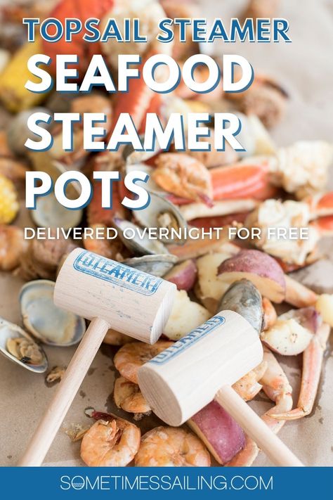 Seafood Steamer Pots from Topsail Steamer for fresh local seafood that ships overnight for free. Take away the seafood steamer pot recipe guesswork too. Click through to learn about the experience for this seafood boil in a steamer pot that ships overnight for free! #SeafoodSteamerPots #localfish #topsailsteamer Seafood Boil Pot, Steamer Pot, Steamer Recipes, Seafood Boil, Crab Legs, Travel Food, Seafood Recipes, Beach Trip, Christmas Eve