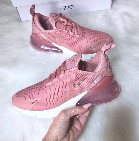 Nike Air Max 270 - Rust Pink/Metallic Red Bronze/Sail customized with Rose Gold SWAROVSKI® Xirius Rose-Cut Crystals. Product #: BQ0969 600 FIT: True to size Brand New! 100% Authentic NIKE Air Max 270 Sneakers with the NIKE logos encrusted with SWAROVSKI® Xirius Rose-Cut Crystals 2088. Swarovski Nike, Trainers Outfit, Nike Air Max Thea, Nike Fit, Pink Metallic, Pink Nikes, Nike Air Max 270, Air Max 270, Puma Fierce Sneaker