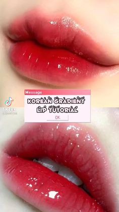 Kbeauty Korean Lips, Cute Beginner Makeup Looks, Korean Mekup Cute, Korean Glass Lips, Gradient Lips Tutorial Korean Makeup, Perfect Lips Tutorial, Korean Lip Gradient, How To Do Gradient Lips, Asian Lip Makeup Tutorial